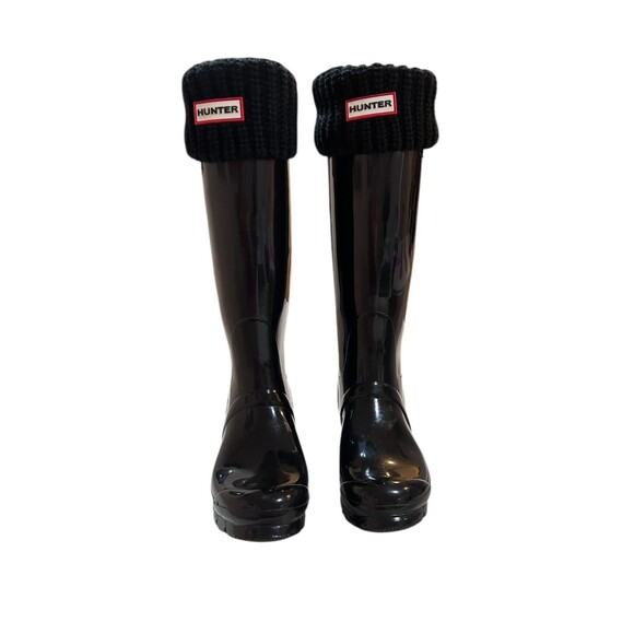 Hunter Black Original Tall Gloss Rain Boots Size 6 with Hunter sock insert - Picture 1 of 9